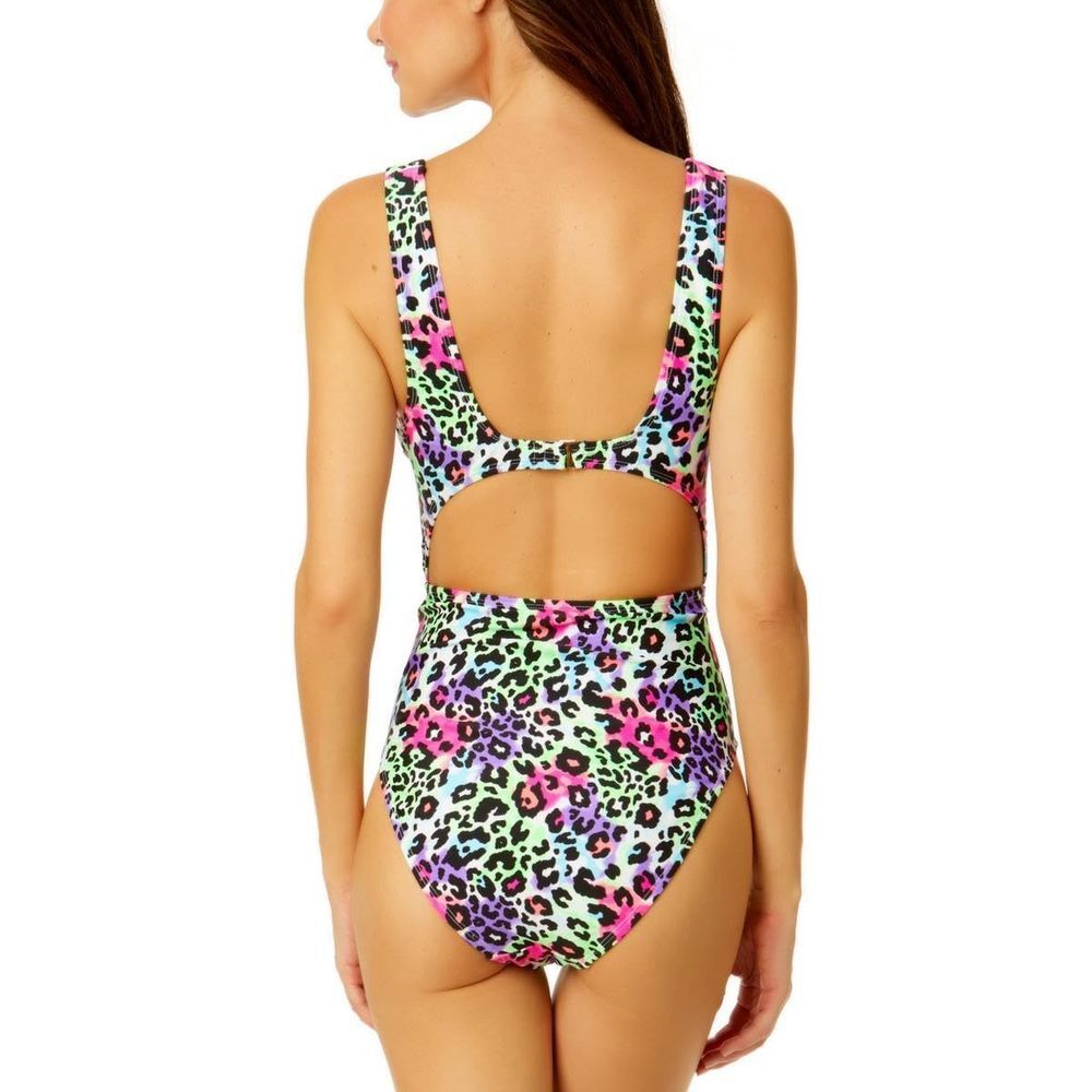 Salt + Cove Womens Cut-Out Animal Print One-Piece Swimsuit Green XS - Picture 2 of 2